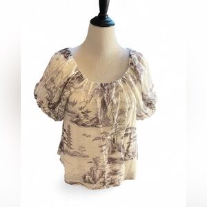 Umgee toile print puff sleeve top S